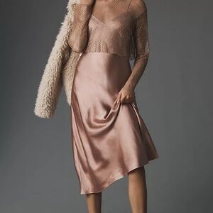 Satin Slip Dress with Mesh Overlay - DOLAN mesh slip twofer midi dress